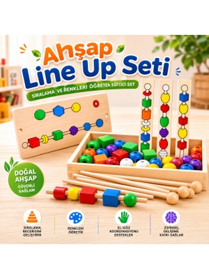 Circle Toys Ahşap Line Up Seti Montessori Eğitici Ahşap Oyuncak | Renk Eşleştirme ve Sıralama Oyunu