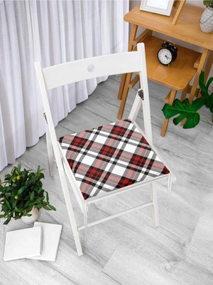 Rem Home Remhome Kırmızı Siyah Çapraz Ekose Desenli Fermuarlı Sandalye Minderi