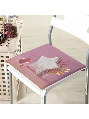 Rem Home Remhome Modern Pembe Zeminli 3D Yıldız Desenli Fermuarlı Sandalye Minderi