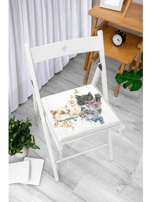 Rem Home Remhome Sevimli Kedicikler Motifli Modern Fermuarlı Sandalye Minderi