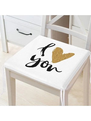 Rem Home Remhome I Love You Yazılı Dijital Baskılı Modern Fermuarlı Sandalye Minderi