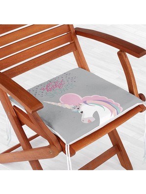 Rem Home Remhome Gri Zeminde Baby Shower Unicorn At Tasarımlı Modern Fermuarlı Sandalye Minderi