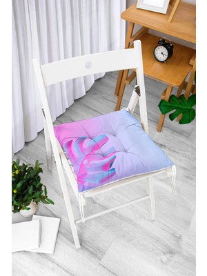 Rem Home Remhome Toz Mavisi Zeminli Tropik Yapraklı Özel Tasarım Dekoratif Pofidik Sandalye Minderi