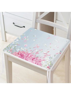 Rem Home Remhome Pastel Zeminli Renkli Ortanca Çiçek Dijital Baskılı Modern Fermuarlı Sandalye Minderi