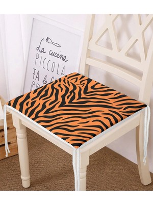Rem Home Remhome Renkli Zemin Üzerinde Siyah Zebra Motifli Dijital Baskılı Modern Fermuarlı Sandalye Minderi