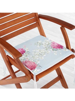 Rem Home Remhome Renkli Zeminli Ortanca Çiçek Desenli Dijital Baskılı Modern Fermuarlı Sandalye Minderi