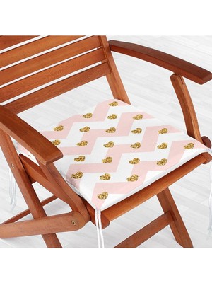 Rem Home Remhome Pembe Zikzak Desenli Altın Detaylı Modern Fermuarlı Sandalye Minderi