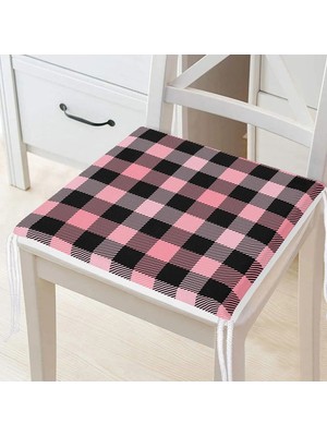 Rem Home Remhome Renkli Pastel Zemin Üzerinde Siyah Ekose Desenli Dijital Baskılı Modern Fermuarlı Sandalye Minderi