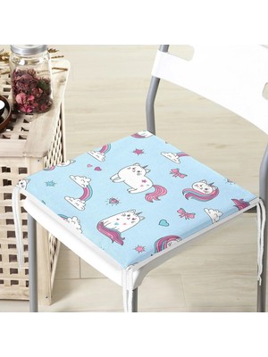 Rem Home Remhome Sevimli Unicorn Temalı Dijital Baskılı Modern Fermuarlı Sandalye Minderi