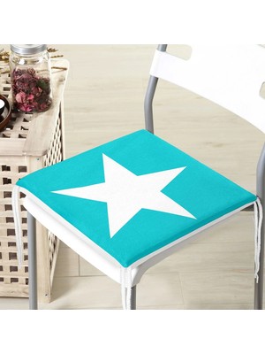 Rem Home Remhome Mavi Zeminde Beyaz Yıldız Desenli Dijital Baskılı Fermuarlı Sandalye Minderi