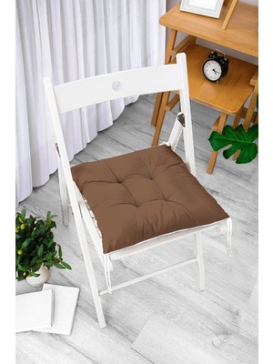 Rem Home Remhome Kahve Düz Renkli Dijital Baskılı Pofidik Kare Sandalye Minderi