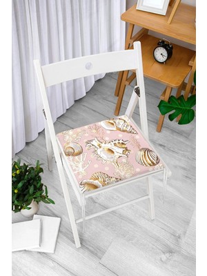 Rem Home Remhome Pembe Zeminde Deniz Kabukları Modern Fermuarlı Sandalye Minderi
