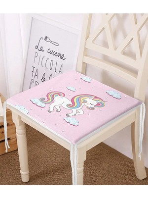 Rem Home Remhome Pembe Zeminde Uyuyan Unicorn Desenli Dijital Baskılı Modern Fermuarlı Sandalye Minderi