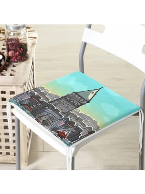 Rem Home Remhome Galata Kulesi Illüstrasyon Dijital Baskılı Dekoratif Modern Fermuarlı Sandalye Minderi