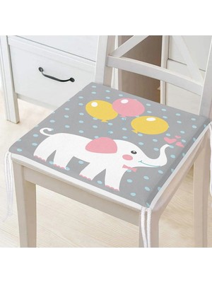Rem Home Remhome Gri Zeminde Fil ve Balon Desenli Çocuk Odası Fermuarlı Sandalye Minderi