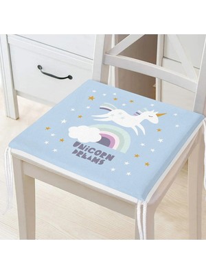 Rem Home Remhome Mavi Zeminde Unicorn Özel Tasarımlı At Motifli Modern Fermuarlı Sandalye Minderi