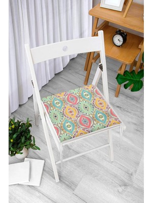 Rem Home Remhome Renkli Etnik Desenli Dijital Baskılı Modern Fermuarlı Sandalye Minderi