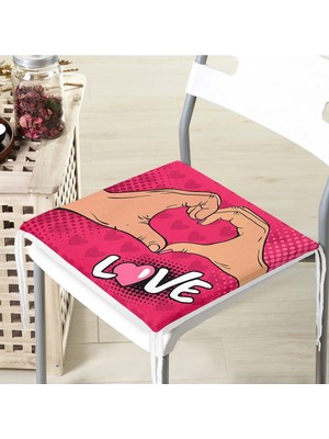 Rem Home Remhome Pembe Love Popart Tasarımlı Dijital Baskılı Fermuarlı Sandalye Minderi