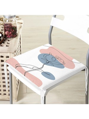Rem Home Remhome Beyaz Zeminde Onedraw Çizimli Gül Motifli Dijital Baskılı Modern Fermuarlı Sandalye Minderi