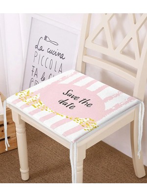 Rem Home Remhome Pembe Zeminde Save The Date Motifli Modern Fermuarlı Sandalye Minderi
