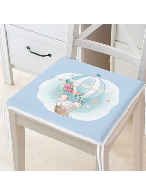 Rem Home Remhome Mavi Zeminde Uçan Balon Desenli Dijital Baskılı Modern Fermuarlı Sandalye Minderi