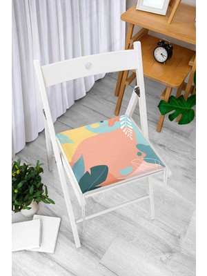 Rem Home Remhome Renkli Zemin Üzerinde Pastel Yaprak Desenli Dijital Baskılı Modern Fermuarlı Sandalye Minderi