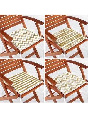 Rem Home Remhome 4'lü Beyaz Zemin Üzerinde Gold Detaylı Geometrik Desenli Modern Fermuarlı Sandalye Minderi Seti