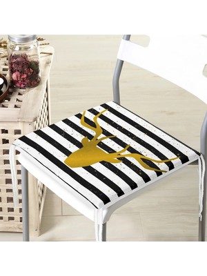 Rem Home Remhome Çizgili Gold Geyik Desenli Modern Fermuarlı Sandalye Minderi