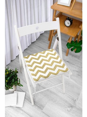 Rem Home Remhome Zikzak Altın Kabartma Desenli Modern Tasarımlı Fermuarlı Sandalye Minderi