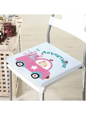 Rem Home Remhome Pembe Ara Süren Kedi Figürlü Dijital Baskılı Modern Fermuarlı Sandalye Minderi