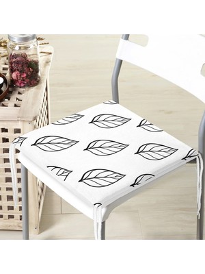 Rem Home Remhome Siyah Beyaz Yaprak Motifli Modern Fermuarlı Sandalye Minderi