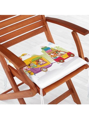 Rem Home Remhome Karavanda Neşeli Aile Motifli Dijital Baskılı Modern Fermuarlı Sandalye Minderi
