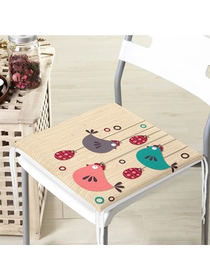 Rem Home Remhome Modern Kuş Desenli Dijital Baskılı Fermuarlı Sandalye Minderi