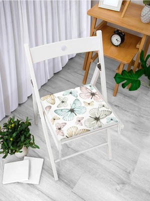 Rem Home Remhome Renkli Kelebek Temalı Dijital Baskılı Fermuarlı Sandalye Minderi