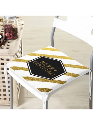 Rem Home Remhome Altın Şeritli Merry Christmas Desenli Fermuarlı Sandalye Minderi