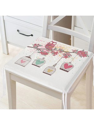 Rem Home Remhome Baykuş Desenli Dijital Baskılı Fermuarlı Sandalye Minderi