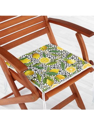 Rem Home Remhome Geometrik ve Limon Desenli 3D Dijital Baskılı Fermuarlı Sandalye Minderi