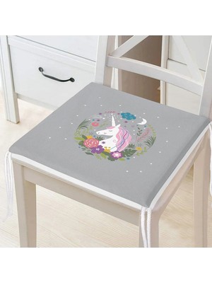 Rem Home Remhome Gri Zeminde Unicorn At Desenli Modern Fermuarlı Sandalye Minderi