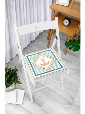 Rem Home Remhome Denizci Motifli Özel Tasarım Dijital Baskılı Modern Fermuarlı Sandalye Minderi