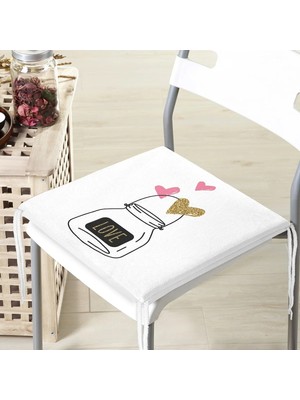 Rem Home Remhome Love Kalp Desenli Dijital Baskılı Fermuarlı Sandalye Minderi