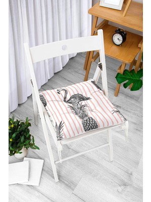 Rem Home Remhome Flamingo Temalı Dijital Baskılı Pofidik Sandalye Minderi