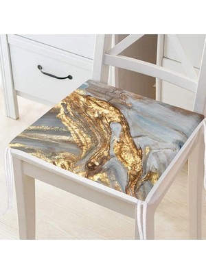 Rem Home Remhome Gold Detaylı Soyut Çizimli Dijital Baskılı Modern Fermuarlı Sandalye Minderi