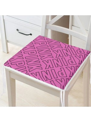 Rem Home Remhome Pembe Zeminli Pink Yazılı Fermuarlı Sandalye Minderi