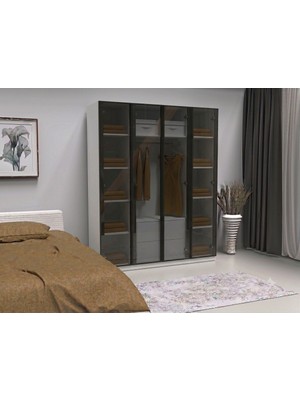dolapmodellericom 4 Cam Kapılı Gardrop Komple Mdf