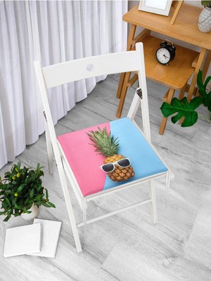 Rem Home Remhome Mavi Pembe Ananas Desenli Modern Fermuarlı Sandalye Minderi