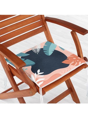 Rem Home Remhome Renkli Zemin Üzerinde Pastel Yaprak Desenli Dijital Baskılı Modern Fermuarlı Sandalye Minderi