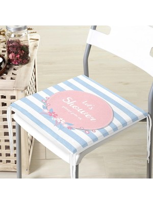 Rem Home Remhome Mavi Beyaz Çizgili Özel Tasarımlı Bebek Odası Fermuarlı Sandalye Minderi