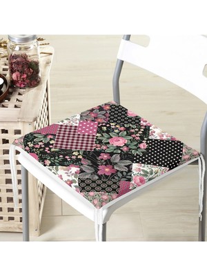 Rem Home Remhome Desenli Kareler Temalı Dijital Baskılı Fermuarlı Sandalye Minderi