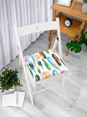 Rem Home Remhome Renkli Tüyler ve Yapraklar Resimli Fermuarlı Sandalye Minderi