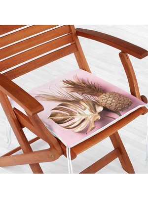 Rem Home Remhome 3D Yaprak ve Ananas Desenli Özel Tasarım Fermuarlı Sandalye Minderi